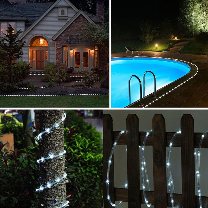 Honche Solar Rope Light 33FT 100L IP65 Weatherproof Outdoor LED Copper Fairy String Tube Lights for Party Garden Porch Yard Home Wedding Vacation New Year Holiday Decoration Lighting(Cool White) - Image 4